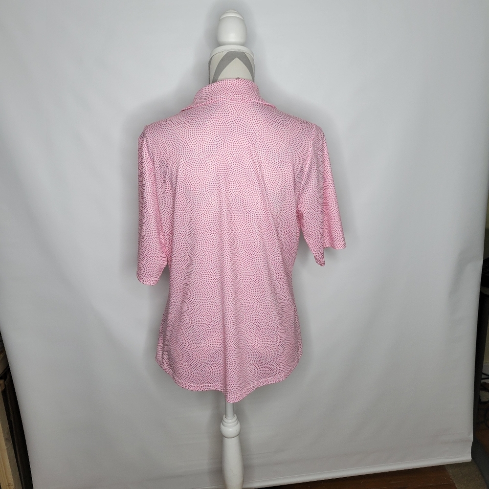 Womans GG Blue Lux Sport Pink Polka Dots Zip neck Golf Shirt Short Sleeve Size L - Picture 4 of 9